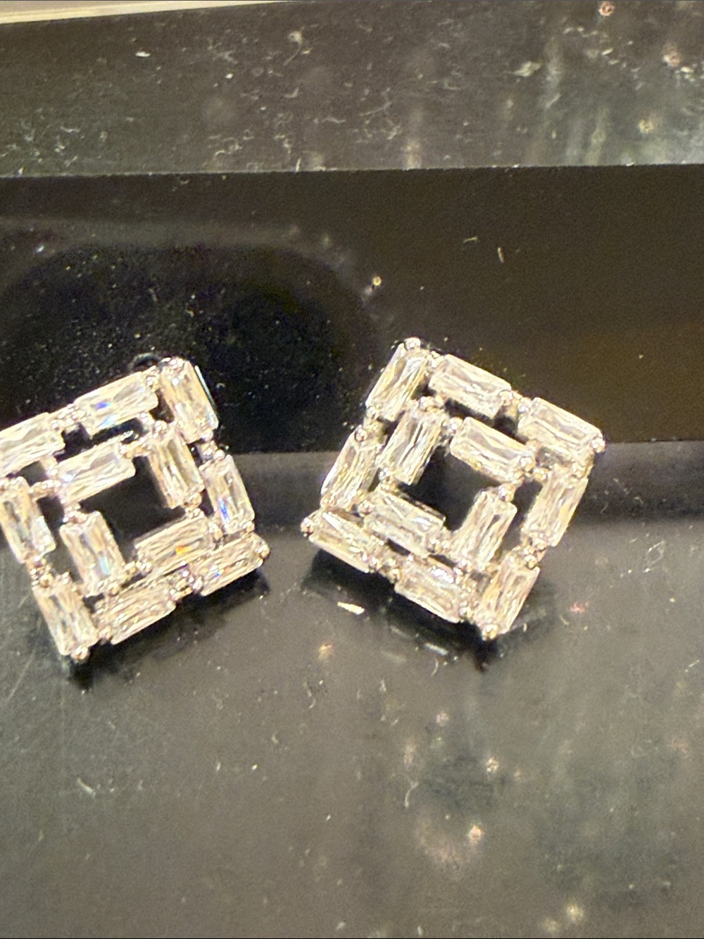 Square Baguette Crystal Stud Earrings in Silver
